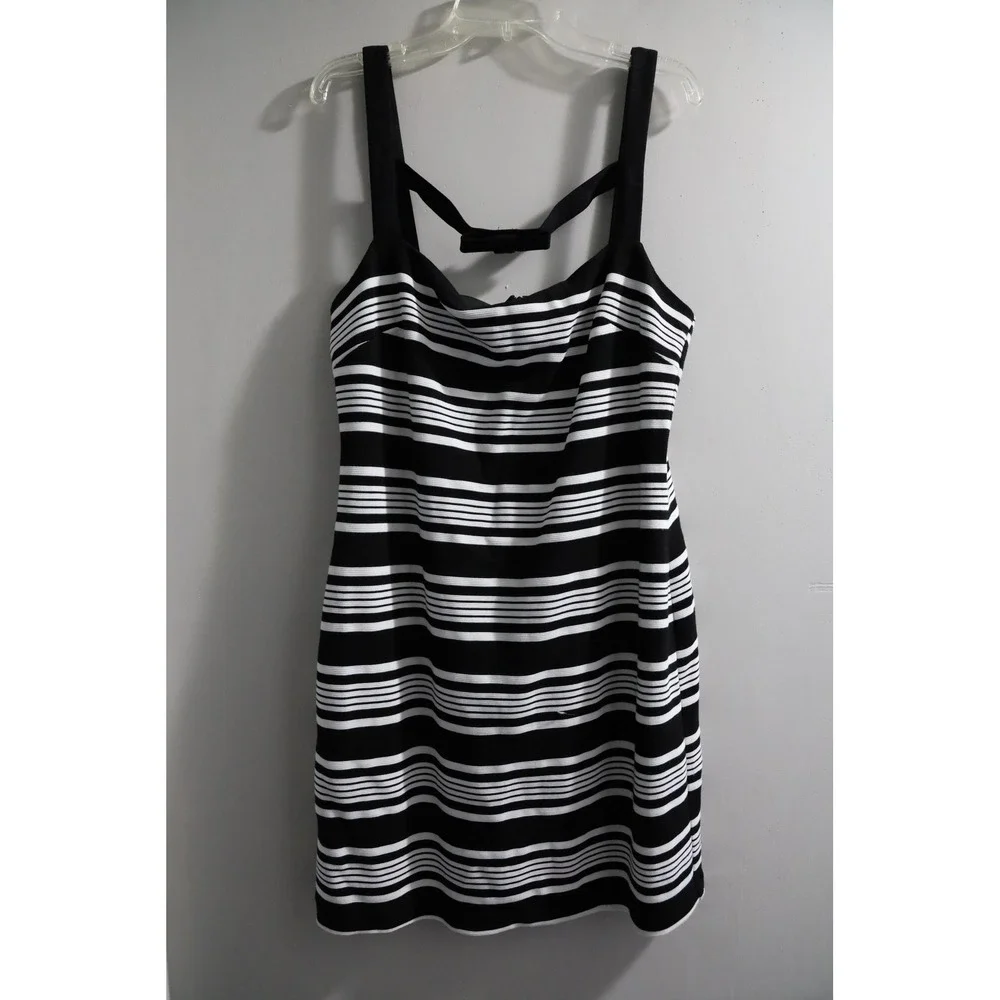 Hutch Black White Striped Bow Detail Mini Dress‎ Square Neck Size L NWT $198